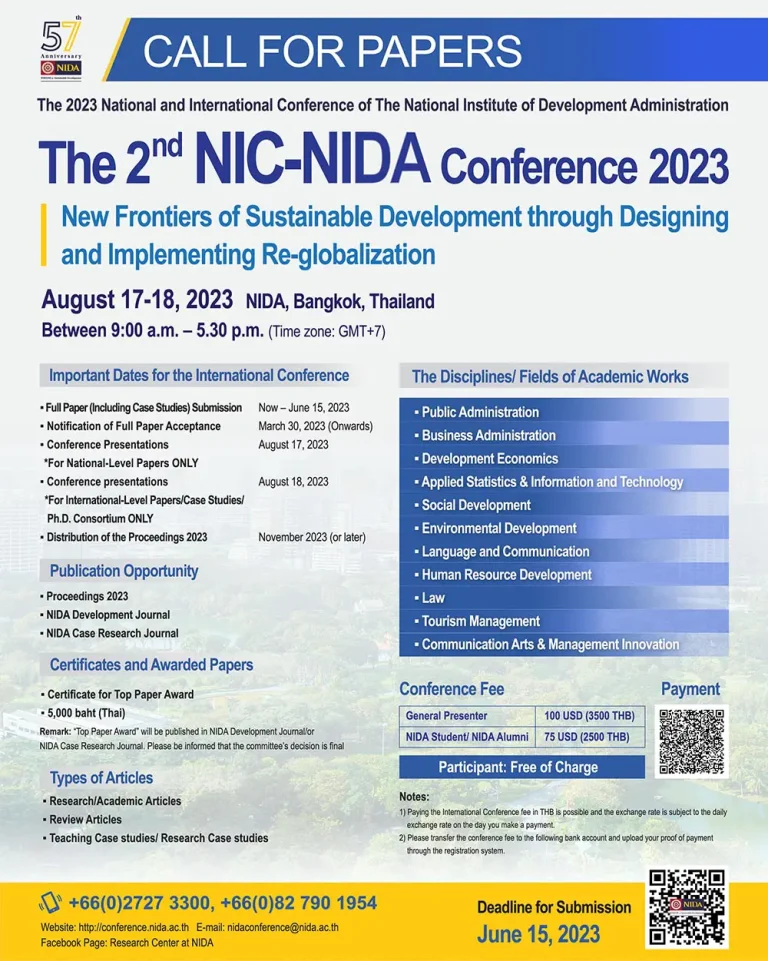 Call for Full papers (including case studies) (The 2nd NIC – NIDA Conference 2023)