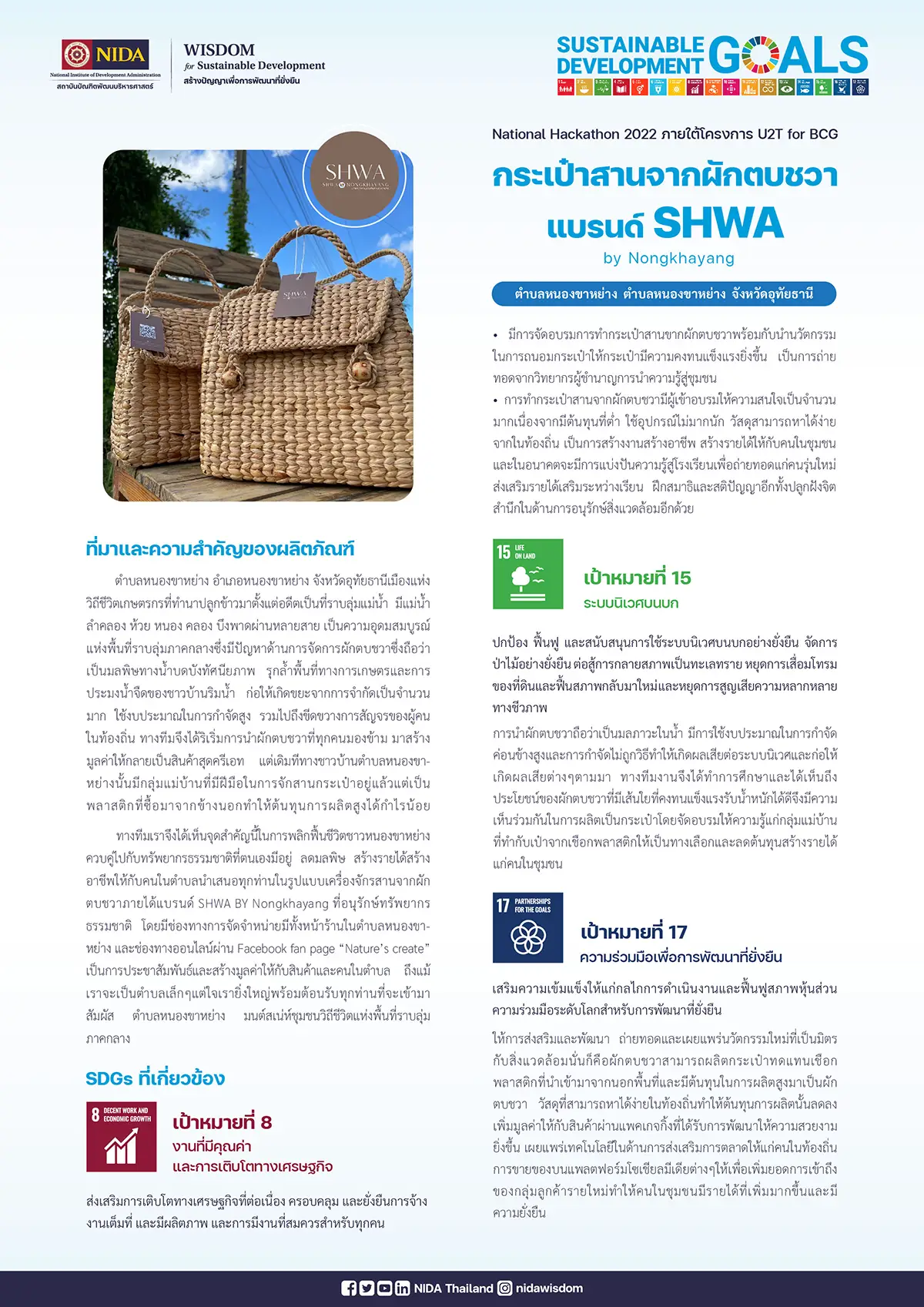 กระเป๋าสานจากผักตบชวา แบรนด์ SHWA by Nongkhayang