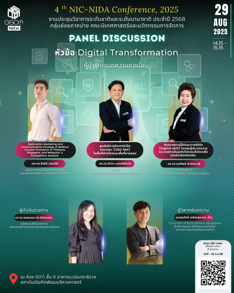 ขอเชิญผู้สนใจเข้าร่วม 4th NIC-NIDA Conference,2025 (กลุ่มย่อยภาคบ่าย-#นิเทศนิด้า)