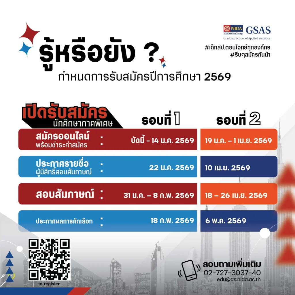 2-2569 GSAS เปิดรับสมัครปริญญาโท ภาคพิเศษ (เรียน วันเสาร์-อาทิตย์)